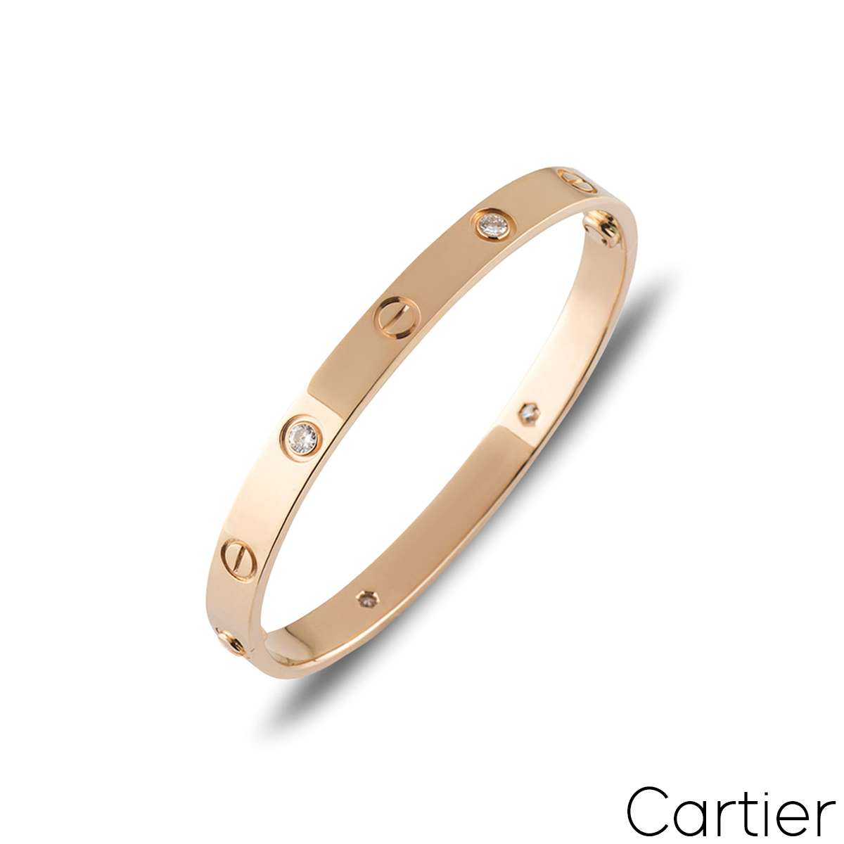 Cartier Rose Gold Half Diamond Love Bracelet Size 16 B6036016